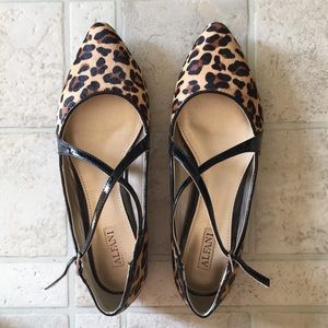 New with box:  Alfani leopard calf hair flats.